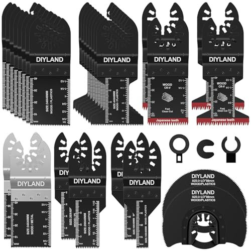 DIYLAND 31PCS Multi Tool Blade Set, Universal Oscillating Saw Blades, Oscillating Tool Accessories for Wood Metal Cutting, Multitool Blades fit Makita, Milwaukee, Dremel, Ryobi and More