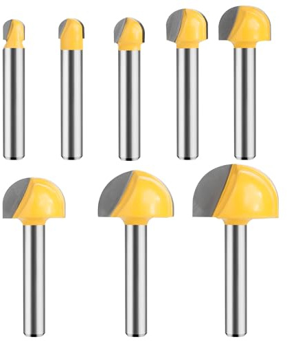 UTRUSTTO Cove Box Router Bit Set 1/4 Inch Shank, 8 Pcs Solid Carbide Double Flute Cove Box Round Nose, Cutter for 1/4, 5/16, 3/8, 1/2, 5/8, 3/4, 7/8, 1 Cutting Diameter