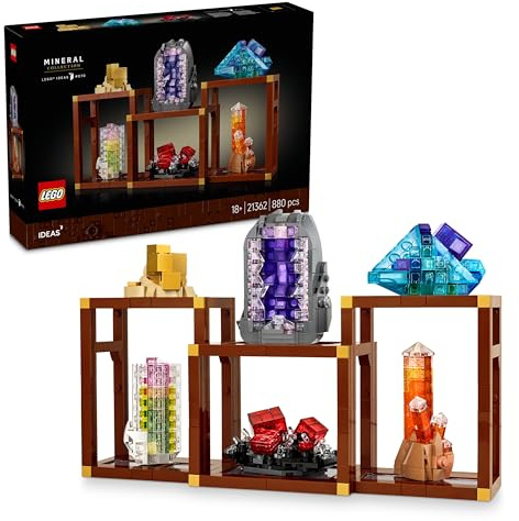 LEGO Ideas Mineraliensammlung - Set für Erwachsene - Modellbau mit Kristallelementen inkl. Amethyst, Fluorit & Tangerinquarz sowie 3 Ständern - DIY Wohn Deko Geschenkidee - 21362