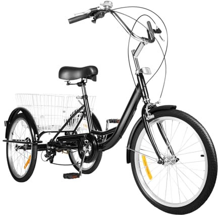 CAIYGG Adult Bike für Erwachsene 20 Zoll 8-Gang-Mountain Dreirad großes Dreirad, Anfänger, mit Korb vorne hinten und Beifahrersitz, für Einkaufen Outdoor Radfahren Fahrrad
