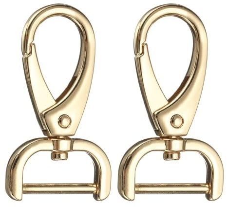 QUARKZMAN 2 Stück 20 mm D-Ring Abnehmbarer Karabinerhaken Schwenkbarer Karabiner mit Schiebeschnalle Hummerkrallenverschluss für Taschengurt Schlüsselanhänger Tasche DIY Handwerk (Hellgold)