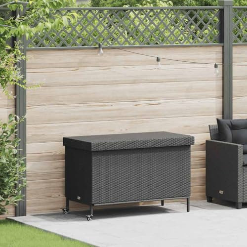 BOWEKAM Möbel, Outdoor-Möbel, Aufbewahrungsboxen für den Außenbereich, Garten-Aufbewahrungsbox mit Rollen, schwarz, 110 x 55 x 73 cm, Polyrattan
