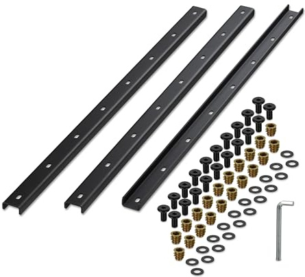Relaxdays Barre de Renfort, Lot de 3, Rail métallique 90 cm, stabilise Le Plateau, profilé en U avec vis, Acier Noir