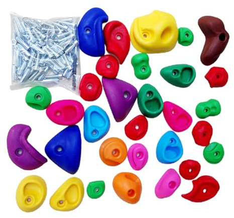 Yulokdwi Climbing Wall Grips, Indoor Rock Climbing Wall for Kids, Grips Toys with Mounting Hardware for Playground, Park, Training, Gym, Workout, Backyard