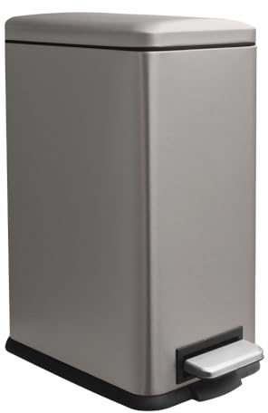 JM.YIPENG 17L Mülleimer, Abfalleimer Mit Deckel, Treteimer, Stahl, Grau | Mülleimer Büro, 17 Liter Treteimer, Rechteckig Softclose-Deckel, Mit Inneneimer, Tragegriff, Für Küche，Wohnzimmer, Büro