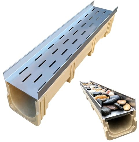 Heavy Duty Outdoor Trench Drain System – Tubo di scarico canale 100 cm per giardino, patio, cemento, grondaie e tunnel a U, deviatore d'acqua per ciottoli e pietre