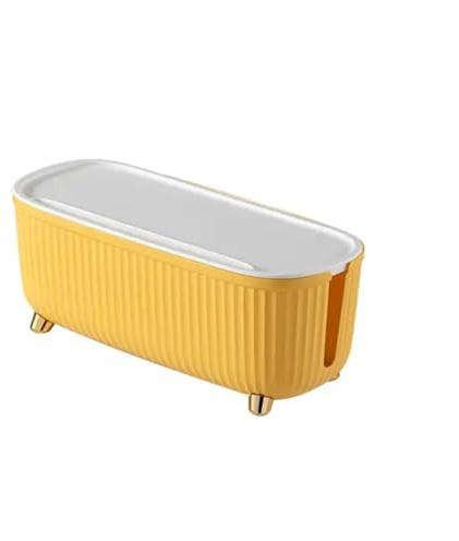 Boîte de rangement câbles avec couvercle gestion anti-poussière à rayures peu encombrante Grande boîte for tableau prises Boîte cache-câble(Yellow)