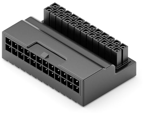deleyCON Adaptador ATX 24 Pines en ángulo 90° - Adaptador de Alimentación para PC/PSU - Placa Base ATX - Gaming/Streaming