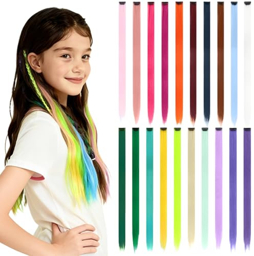 20 Pezzi Extension Capelli Colorati, Colored Clip In Hair Extensions Colorate Rainbow Party Highlights Posticci Sintetici Estensioni 50cm, Ciocche Colorate Per Capelli Bambina, Natale Cosplay Party