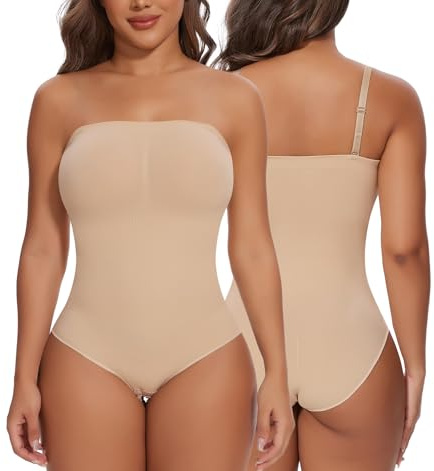 SHAPERIN Donna Body Contenitivo Senza Spalline Shapewear Bodysuit Pancia Piatta Slimming Body Modellante Senza Cuciture Body Shaper, Beige-1, XL