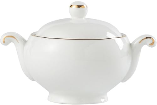 XYUERU Soupière en porcelaine avec couvercle et louche, bol de service classique à Double oreille for soupes, en porcelaine fine(Gold)