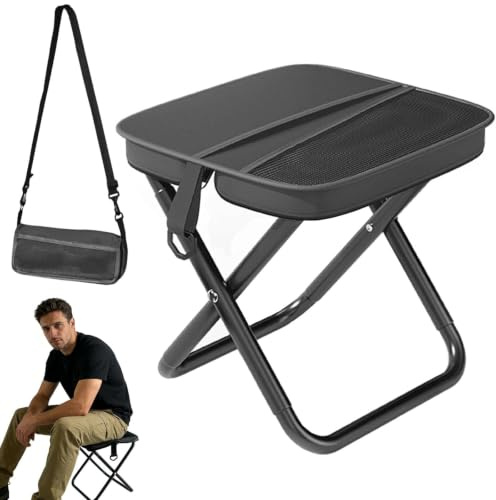 Touosy Sgabello Pieghevole, Sgabello da Campeggio 28 × 26 × 26 cm Sedia Pieghevole Portatile con Tracolla Sedie Pieghevoli Capacità di Carico 80 kg Sedia da Pesca per Campeggio Escursionismo (Nero)