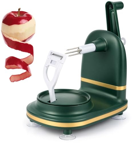 GREENSAPPIRE 1PC Dark Green Apple Peeler Corer Slicer Stainless Steel | Dark green apple peeler with coring and slicing functions, stainless steel kitchen tool for peeling fruits easily.