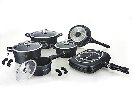 SET BATTERIA DI PENTOLE 15 pezzi PROFESSIONALE ROYALTY LINE IN PIETRA LAVICA COD. rl-es1015m (NERO)