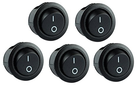 5x Wippschalter rund klein 2-polig 250V 6A EIN/AUS Snap-In Montage Ø 20,2mm