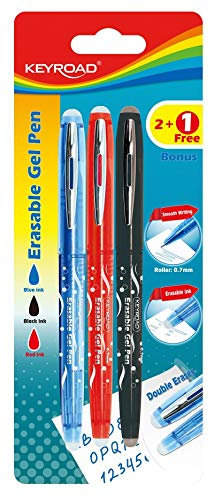 KeyRoad Gelschreiber Kugelschreiber mit austauschbarer Mine 0,7 mm/ 3 Stück/Radierbar Löschbare/Loch zum Aufhängen Blister/das Büro Vorschule und Schule, 1 Stück (3er Pack)