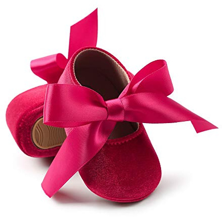 Brillabenny Ballerines pour bébé en velours, chaussures premiers pas parfaites pour cérémonies de baptême, mariage, Noël, rouge, 20/20.5 EU Larga
