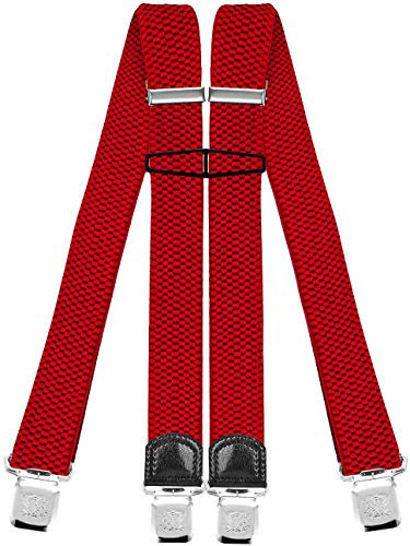 Decalen Hosenträger für Herren mit 4 Starken Clips X Form Lang Eine Größe Passt Alle Verschiedenen Farben (Rot)