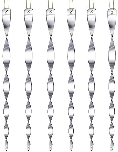 Sunshine smile 6 Pezzi Repellente per Uccelli Riflettente,30cm Spirale del Vento Riflettente Argento,Dissuasore per Uccelli Allontanare i Piccioni,Evita Gli Uccelli in Casa e in Giardino