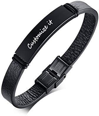 Individuelles Lederarmband für Herren, Edelstahl personalisiertes Namensschild geflochtenes Lederarmband Manschettenarmband für ihn zum Geburtstag Vatertag Weihnachten magnetisch Schließe