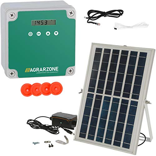 Agrarzone automatisk solhönsdörr kycklingflik utan skjutreglage | Dörröppnare hönshus med timer och ljussensor | 230V, batteri och sol | Kycklinghusdörr för säker kycklinghållning