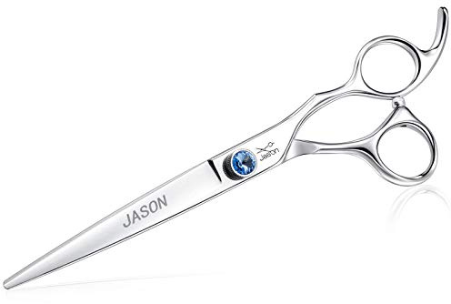 JASON 7 Straight Dog Grooming Scissors Ergonomic Pets Grooming Shears Premium Cats Trimming Kit with Offset Handle and Jewelled Screw