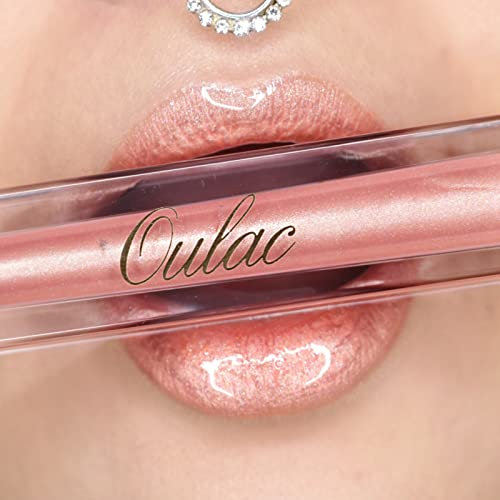 Oulac Lipgloss Glänzend - Flüssiger Lippenstift 3D Glanz Finish Feuchtigkeit Lipgloss Durchsichtig Glitzer mit Rosendamascena Blütenextrakt, Lippenpflege für Trockene Lippen, 4.5ml, Nacktes Rosa (C03)