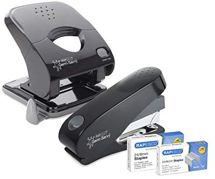 Rapesco 1623 Germ-Savvy Antibacteriell, ECO Luna Less Effort Heftgerät und ECO X5-40ps Less Effort 2-fach Locher, Schwarz