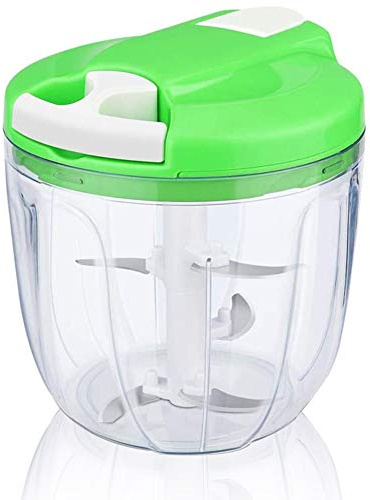 NALCY Zwiebel Zerkleiner, Gemüseschneider Zerkleinerer, Mit 5 Klingen Küche Manuell Multizerkleinerer Zwiebelhacken Mischen für Salat Fleisch Knoblauch Nüsse Obst, 900ml