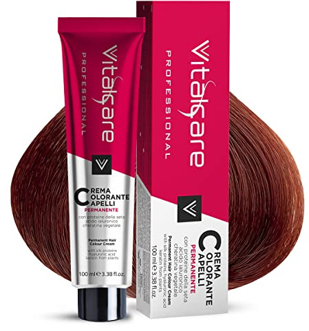 Vitalcare | Professional professionell permanent färgning, hårfärgningskräm, hårfärgning med silkeprotein, nr 5/6, eldröd, 100 ml