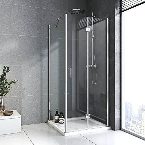 Duschkabine 120x90 cm Duschkabine Eckeinstieg 180°Falttür Duschabtrennung mit Seitenwand 6mm ESG Sicherheitsglas Nano Glas,Höhe 195 cm