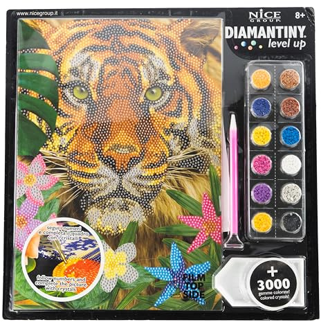 DIAMANTINY Level Up – Wild – Trevlig Group Creative Art Diamond Painting Kit – tiger mosaik
