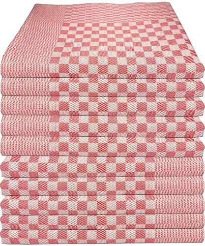 MTEXT Geschirrtücher Küchenhandtuch aus 100% Baumwolle 10 Stück Pack, 50x70 cm, 80g, rot weiß karriert (Blau) (Rot)