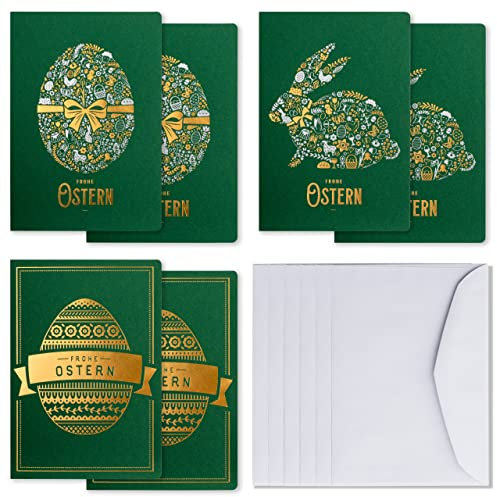 Art Nuvo EXKLUSIVER SET VON 6 OSTERKARTEN, HERGESTELLT AUS EDLEM PAPIER MIT HELLBEIGEN EINLAGEN UND UMSCHLÄGEN 120x170mm EE-MIX2