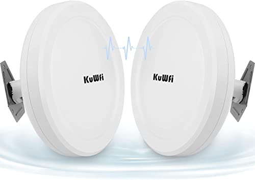 KuWFi 5KM Puente inalámbrico WiFi Exterior Ethernet, 5.8G 900Mpbs Puente WiFi Punto a Punto al Aire Libre, IP65 Puente WiFi Exterior Gigabit Remoto Puerto LAN de 1000Mbps, Adaptador PoE de 24V