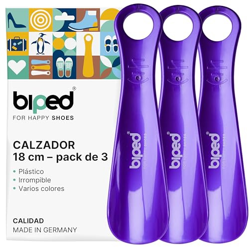 biped 3er Set Schuhanzieher aus Kunststoff 18 cm – Mini Schuhlöffel, perfekt für unterwegs – Ergonomisch geformte Reiseschuhlöffel – Ideal für Kinder & Erwachsene z1570(metallic-lila)