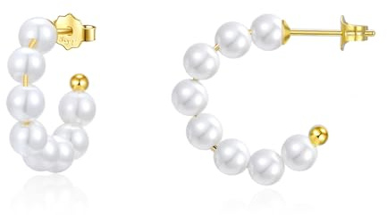 Perlen Creolen Silber 925 Creolen mit Perlen Kleine Perle Creolen Ohrringe Stecker Perlenohrringe Ohrhänger Runde Perle öhringen Schmuck Geschenke für Frauen Damen Mädchen