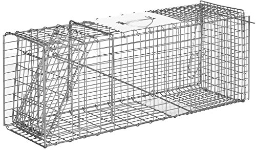 Outsunny Trampa para Animales Vivos Plegable 81x26x34,5 cm Jaula de Captura de Alambre con Puerta y Asa para Conejos Ratas Roedores Plata