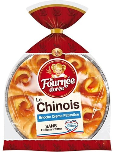 La Fournée Dorée - Chinois à la Crème Pâtissière 600G - Pâtisserie Moelleuse pour les Gourmands - Délicieuse Brioche aux saveurs sucrées - Paquet de 600.0 g - Le Lot De 4
