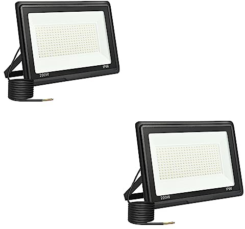 2PCS 200W LED Strahler Außen, Superhell 20000LM 6000K Kaltweiß Flutlicht | LED Außenfluter 120° Breitem, IP66 Aluminiumgehäuse, 50000h Lebensdauer, LED Fluter für Außenbereiche Innenhof Garten Garage