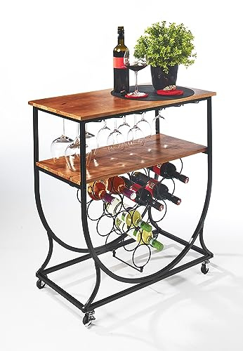 Kobolo Weinregal Ablagetisch mit Rollen Weinwagen Flaschenregal für