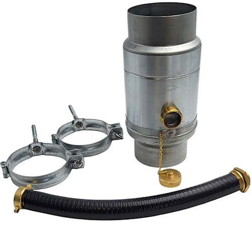 zbs24 Zink Regenwassersammler 100mm Set 2, Wassersammler mit automatischer Füllstop, Schlauchverbindung 30cm für Auffangbehälter, 85% Wasserertrag, 2 Rohrschellen zur Befestigung des Wassersammlers