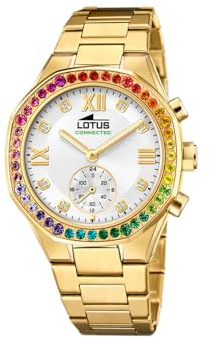 LOTUS Montre Intelligente Femme Hybride Connected Acier Inoxydable 316L Doré - Verre minéral - Étanche 5 ATM - Contrôle Musique, podomètre, Notifications et rejet d’appels 18925/5