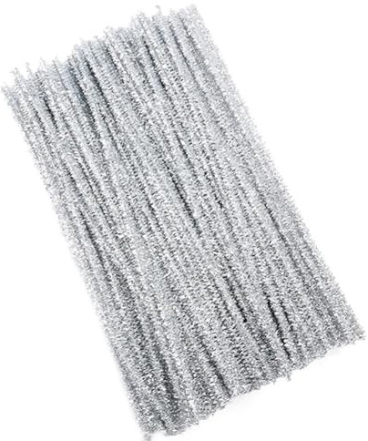 100 Stück Glitzer Pfeifenreiniger Set, Silber Pfeifenreiniger Chenilledraht 30 cm, Pfeifenputzerdraht für DIY Craft Projekte Chenilledraht Biegeplüsch zum Basteln und Dekorieren Pipe cleaners silver