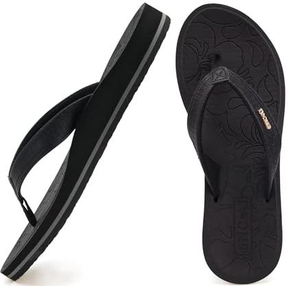 ONCAI Mujer Sandalias de dedo sandalias con soporte para el deportivos pantuflas con suela de espuma para Yoga zapatillas de playa con arco para soportar suelas ligeras Eva Negro Talla 39