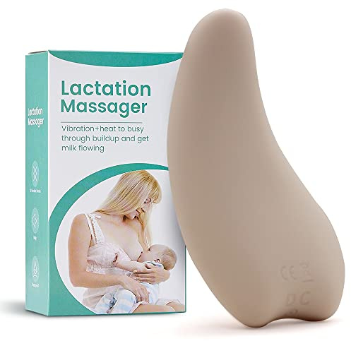 Fesjoy Masajeador de lactancia, masajeador de pecho de silicona suave, calor + vibración para canales vertiginos, flujo de leche mejorado después del parto