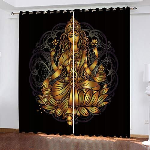 MAYNUO Blickdichte Vorhänge Mit Motiv 3D Buddha-Muster Kinder Gardinen Blickdicht Ösen Gardine Thermo 264x214 cm Schlafzimmer Kinderzimmer Vorhänge Dekoratives Muster, Verdunklungsvorhänge