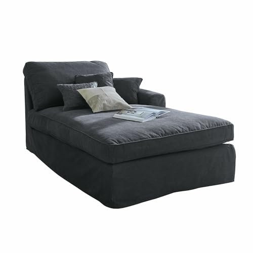 Loberon Chaiselongue Seaford, hochwertige Polsterung, Schlichtes Design, Husse & Bezüge wasch- & abnehmbar, Sofa, Sitz-/Liegemöbel, Baumwolle, Birkenholz, Kiefernholz, dunkelgrau