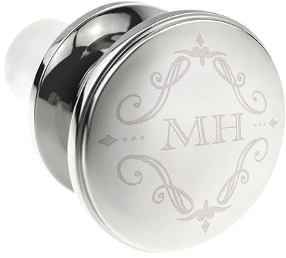 Personalised Name or Initials Engraved Flourish Ornament Design Silver Wine Bottle Stopper Presented in a Gift Box