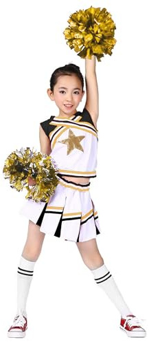 LOLANTA Costume da Ragazza Cheerleader, Carnevale o Evento Sportivo Fancy Dress Up con l'abito di Pom Poms, Nero, 10-11 anni, 150